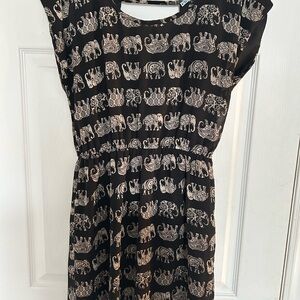 Charming Elephant Print Black Dress for Kids